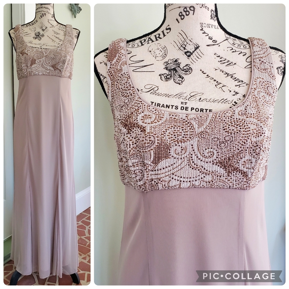 Vintage Alex Evenings Beige Empire Waist Full Length Formal Gown